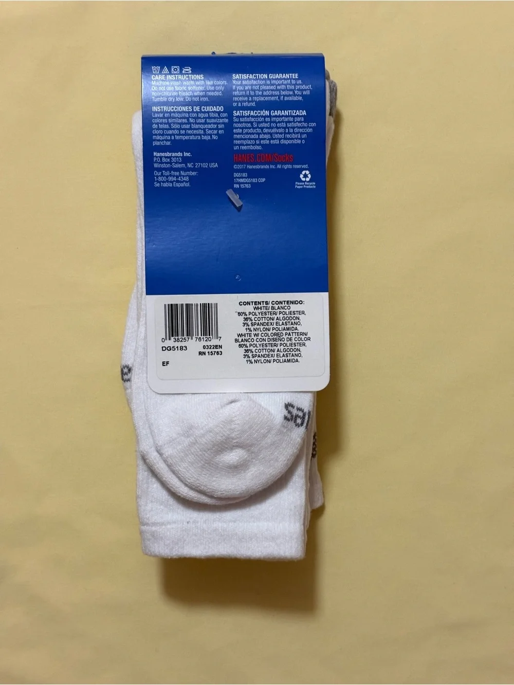 🍎 HANES Men’s Crew Socks Pack of 3 Pairs White Cushion Cool Dri Sz 6-12 NWT